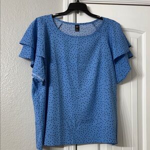 SHEIN Blue & Black Polka Dot Ruffle Sleeve Blouse